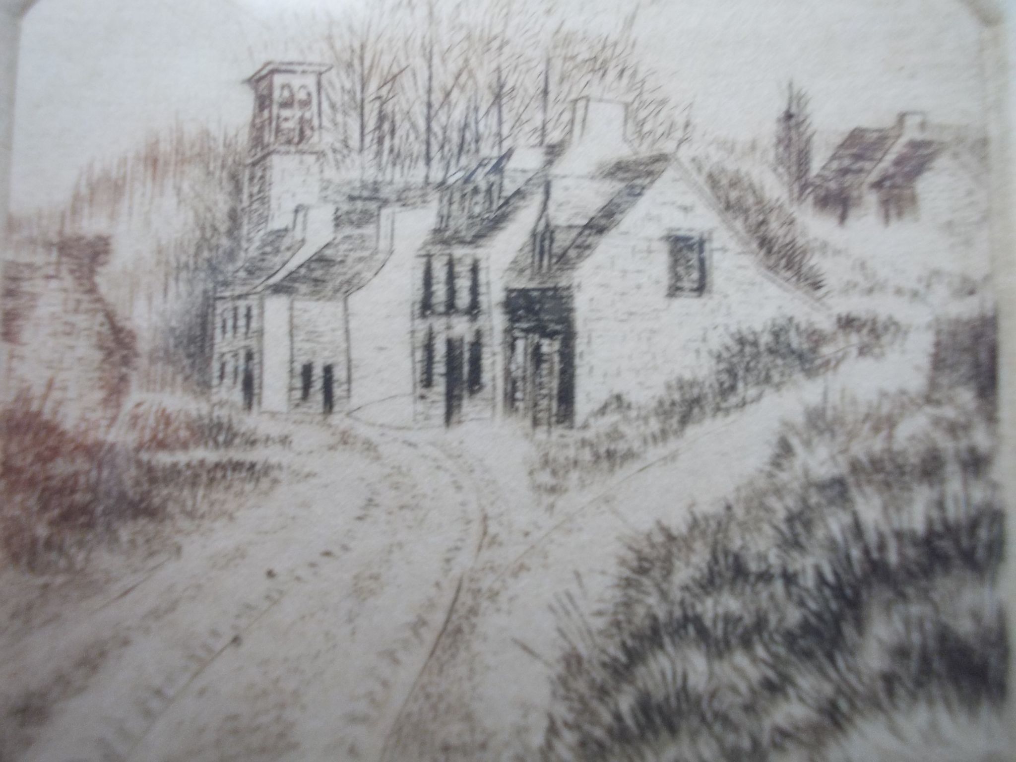 Miniature etching, bertheleme 1983: old village of lothay finistère bretagne 29 signed numbered