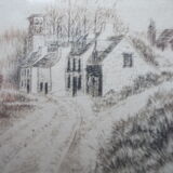 Miniature etching, bertheleme 1983: old village of lothay finistère bretagne 29 signed numbered