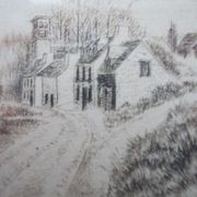 Miniature etching, bertheleme 1983: old village of lothay finistère bretagne 29 signed numbered