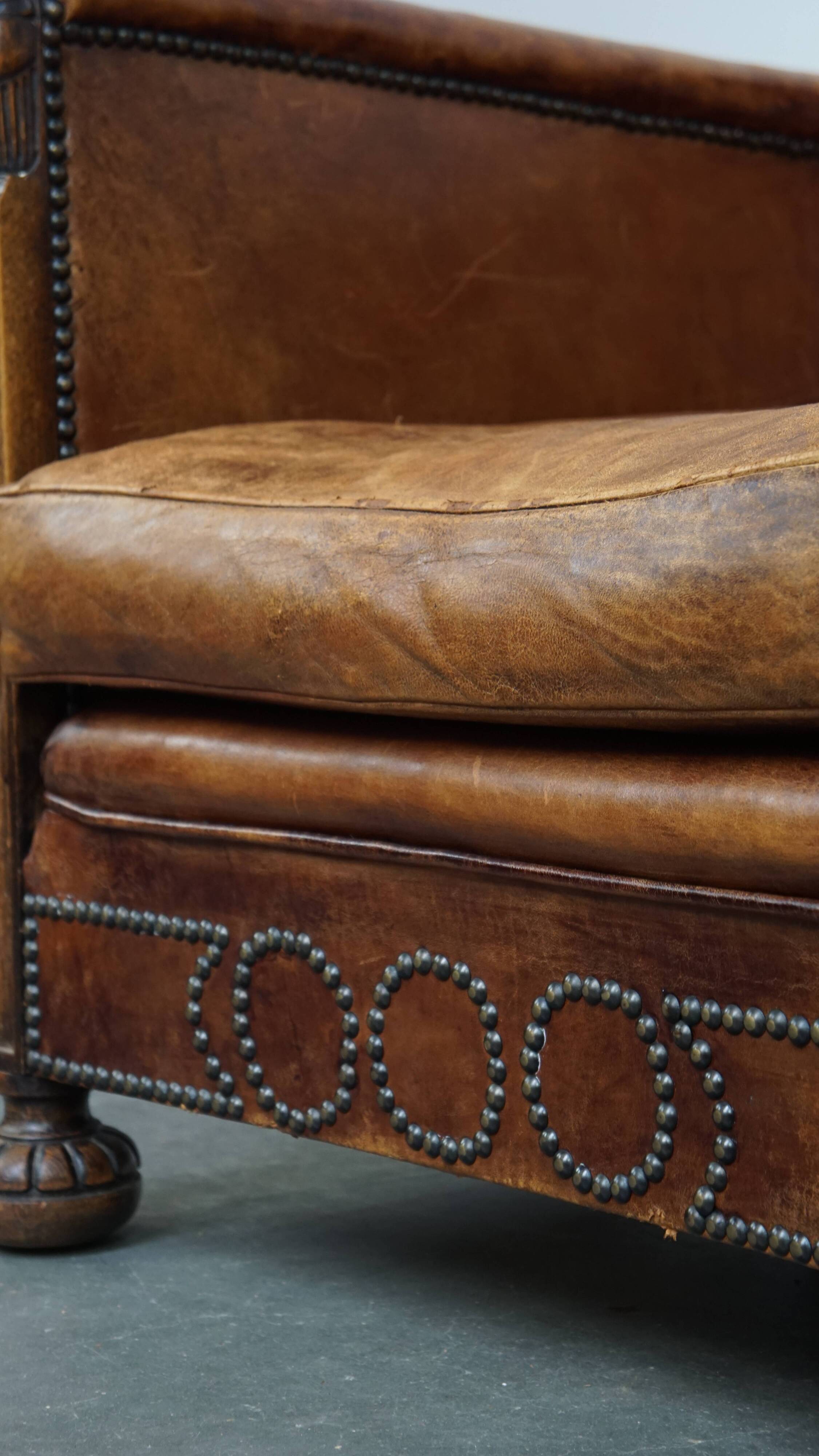 Fauteuil Art Déco en cuir de mouton