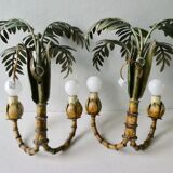 Pair of bamboo and palm sconces in metal