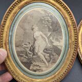 Pair of engravings Diane au bain XIX th gilded wood frame