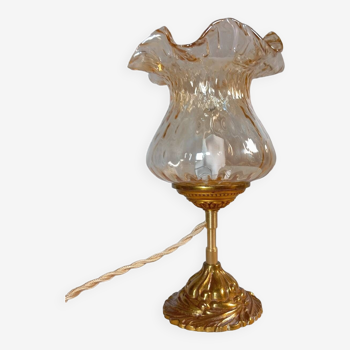 Bronze bedside lamp and glass globe, retro chic
