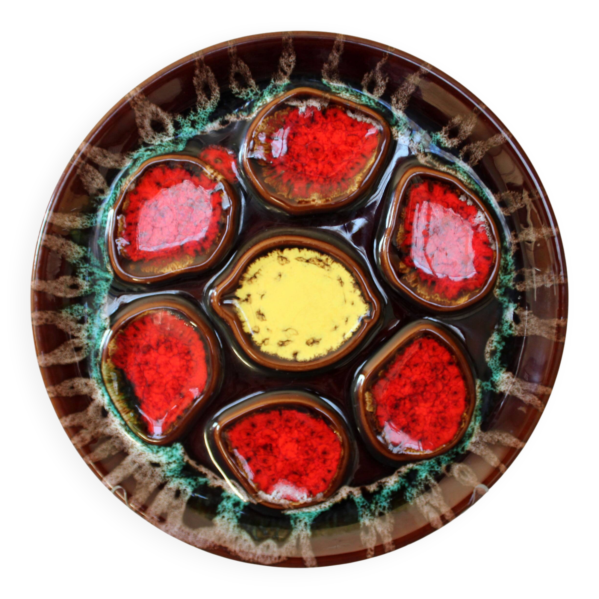 Vintage oyster plate in majolica ceramic, Vallauris style
