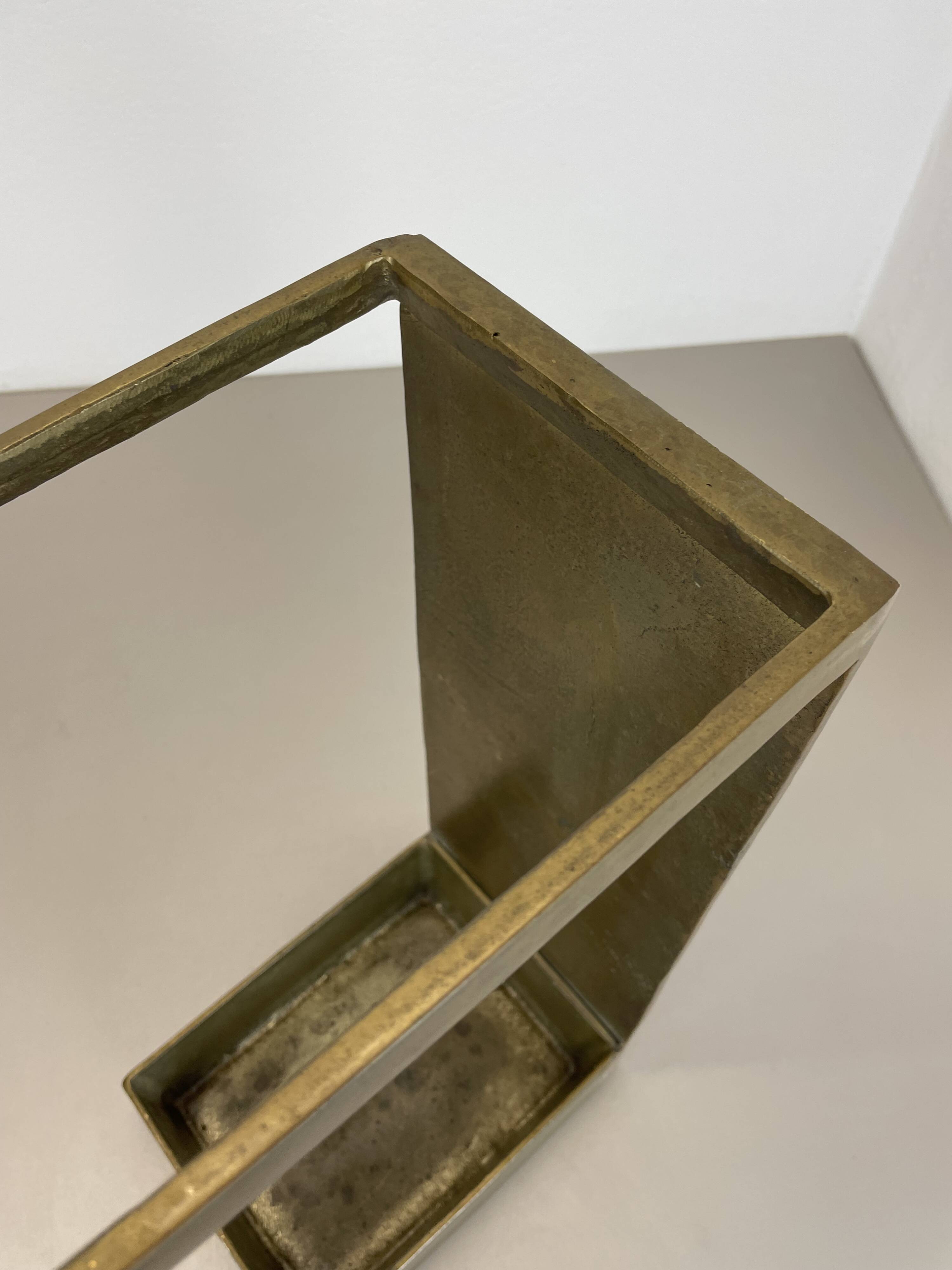 Hollywood Regency Solid 7.5kg Brass Brutalist Floral Umbrella Stand, Italy 1970s