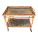 Vintage rolling dessert trolley in rattan, removable tray, Riviera style, 50s-60s.