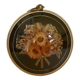 Old round frame curved glass dried flowers immortelle