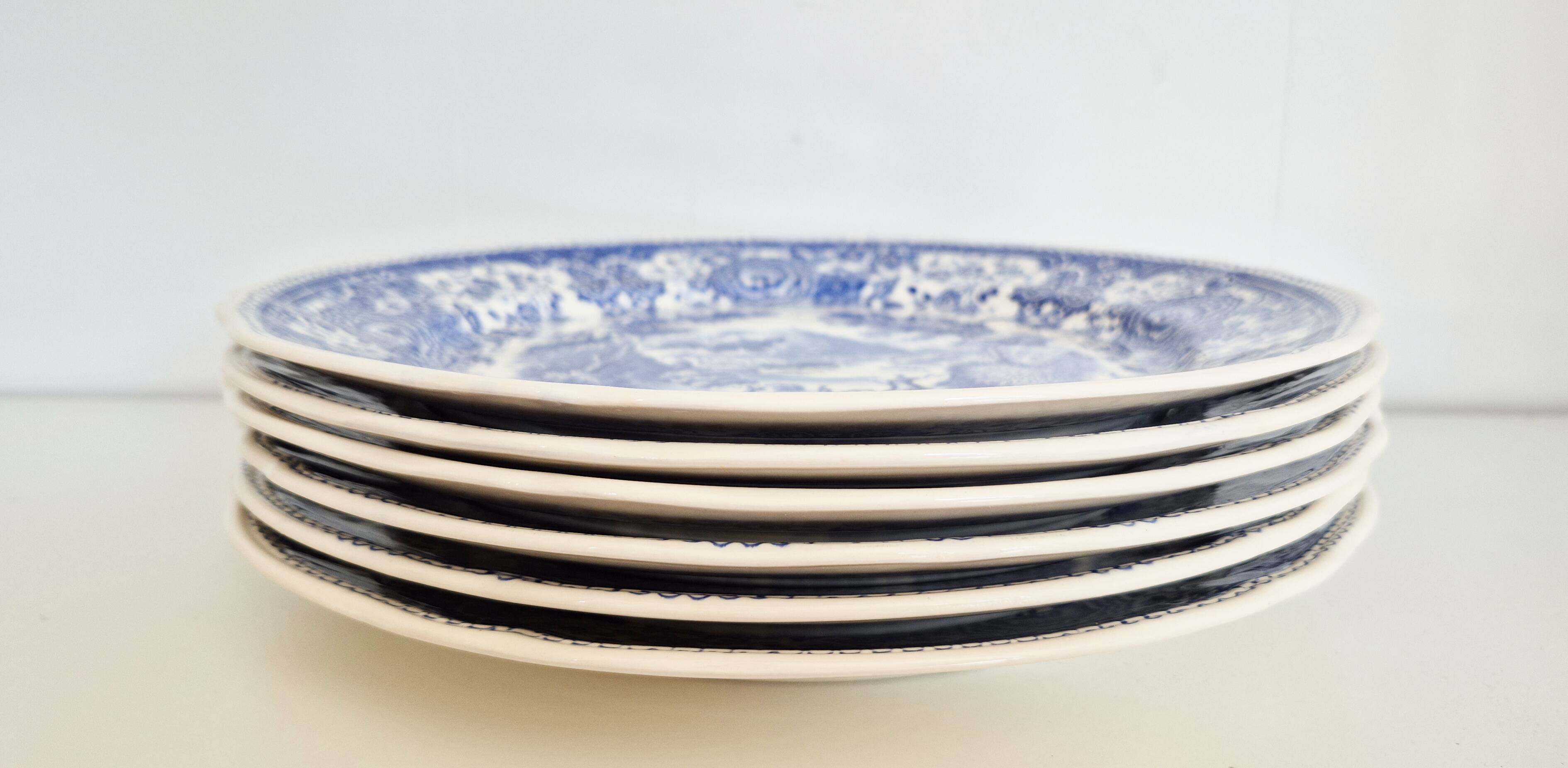 6 flat plates in porcelain by Villeroy and Boch, blue, Burgenland