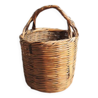 Ancien Panier à Bûches Rond en Osier