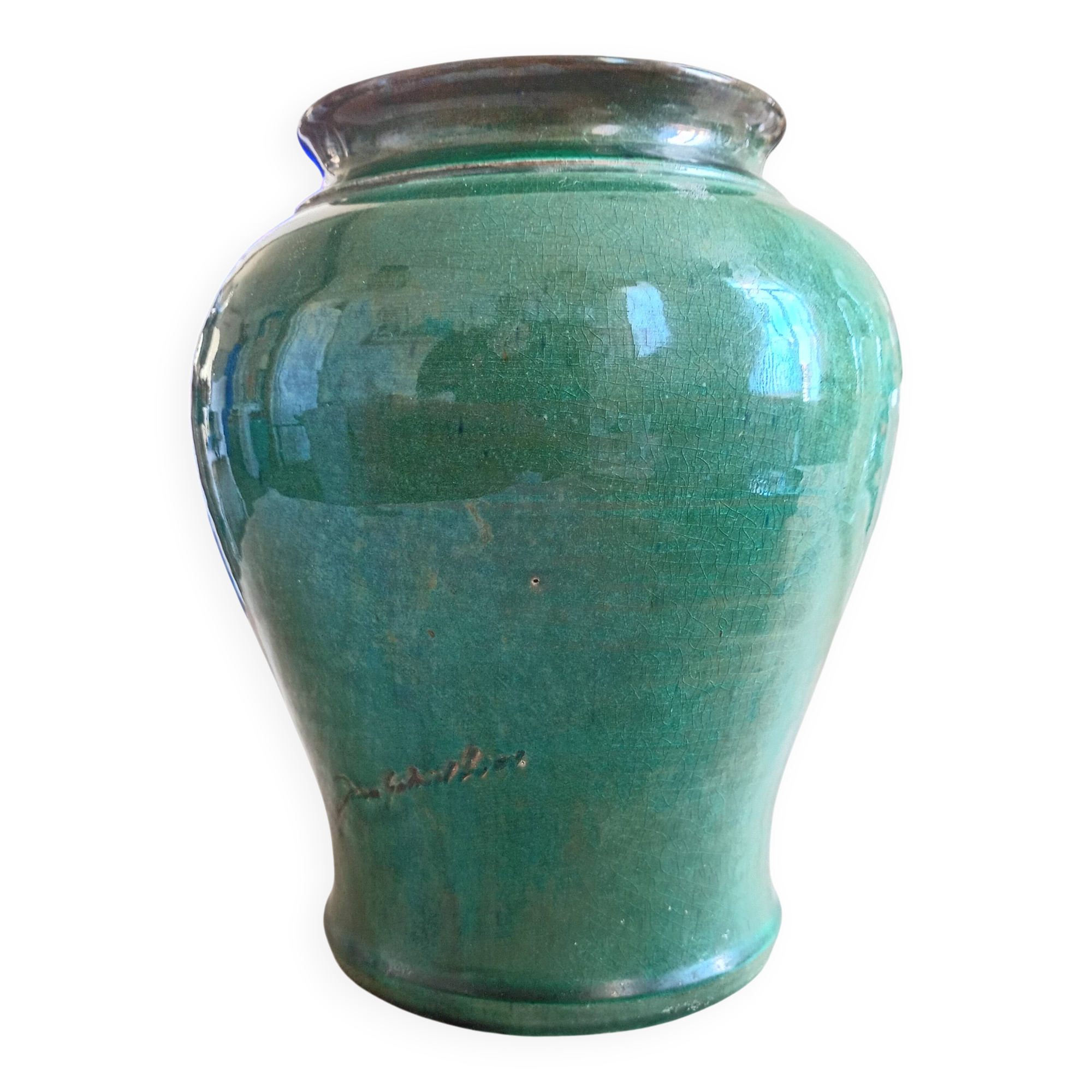 Vase en terre émaillée verte
