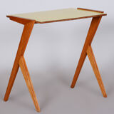 Midcentury small yellow table, beech, umakart, restored, Czechia, 1950s