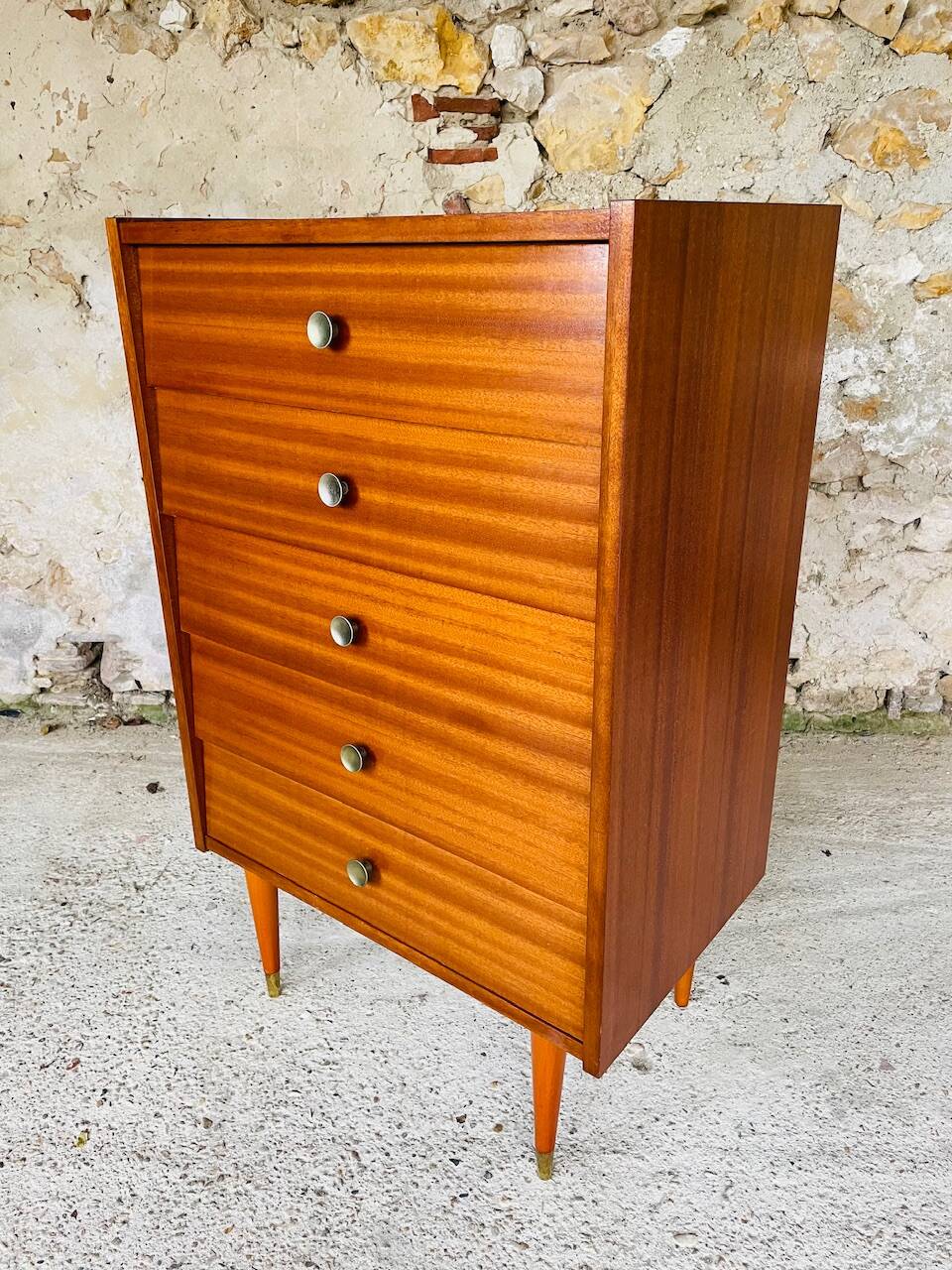 High chest of drawers with 5 drawers, Scandinavian style, circa 60's