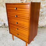 High chest of drawers with 5 drawers, Scandinavian style, circa 60's