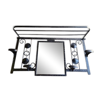 Wrought iron mirror coat rack