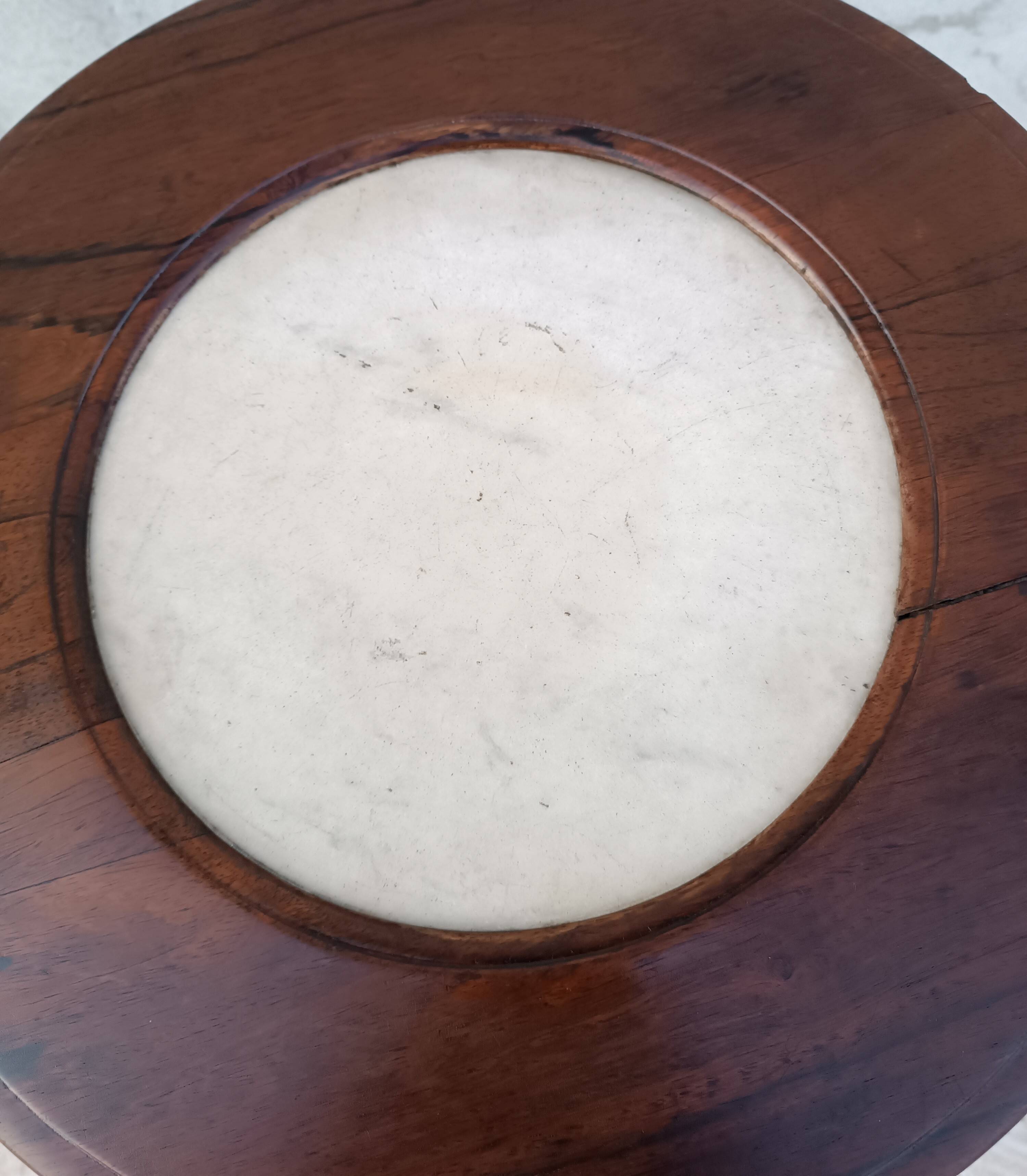 Art Nouveau period side table in walnut and marble