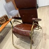 Reclining armchair in brown leather with tubular frame – Italy – 1960s/1970s