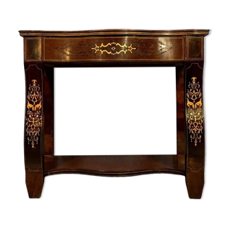 Charles X period curved console in mahogany and light wood marquetry, 19th century, circa 1820