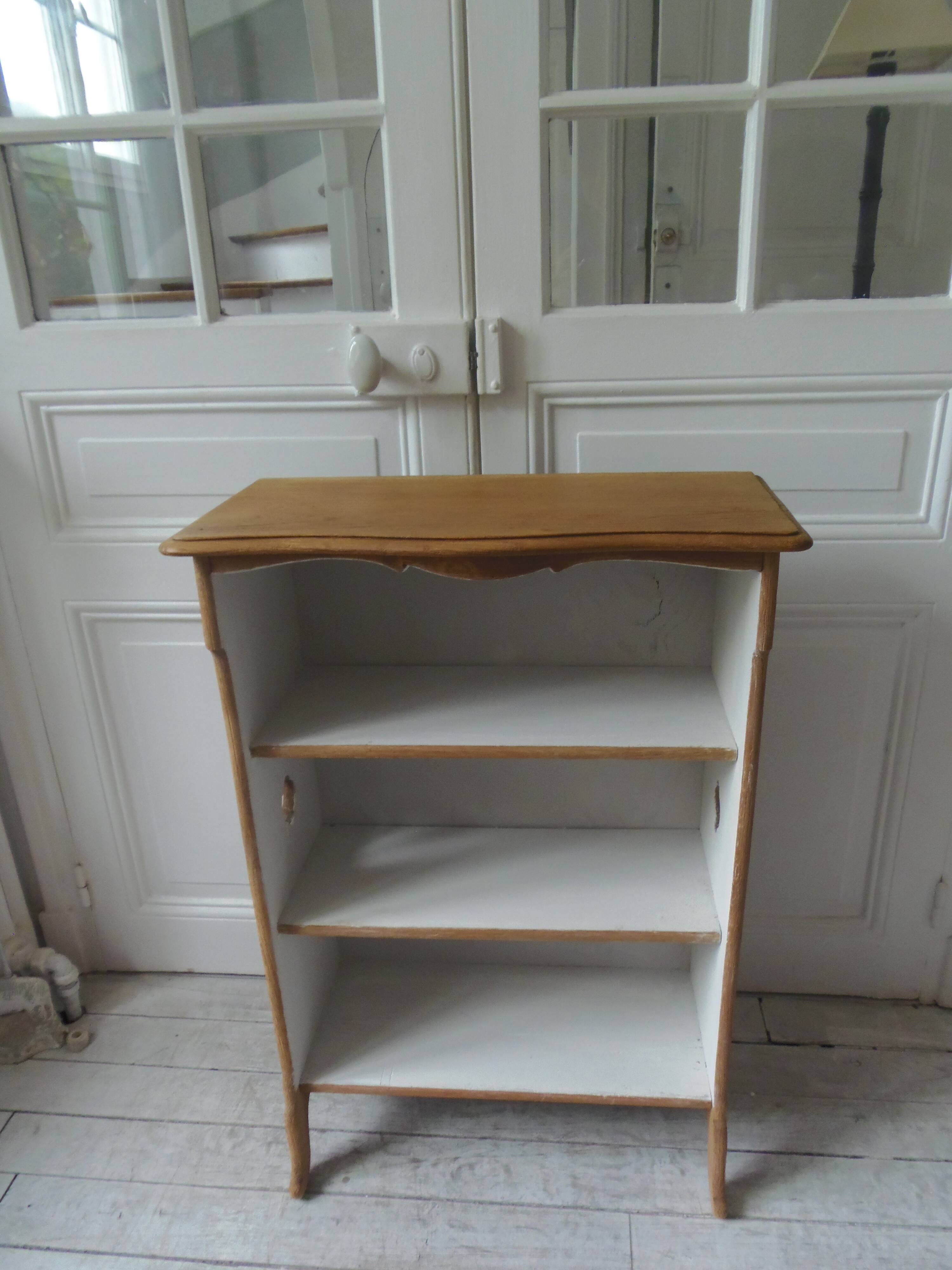 Vintage low depth bookcase in pearl grey interior oak with waxed finish.