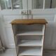 Vintage low depth bookcase in pearl grey interior oak with waxed finish.