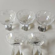 Lot of 5 Small Digestif/Liqueur Glasses. Cut Bohemian crystal. Floral.