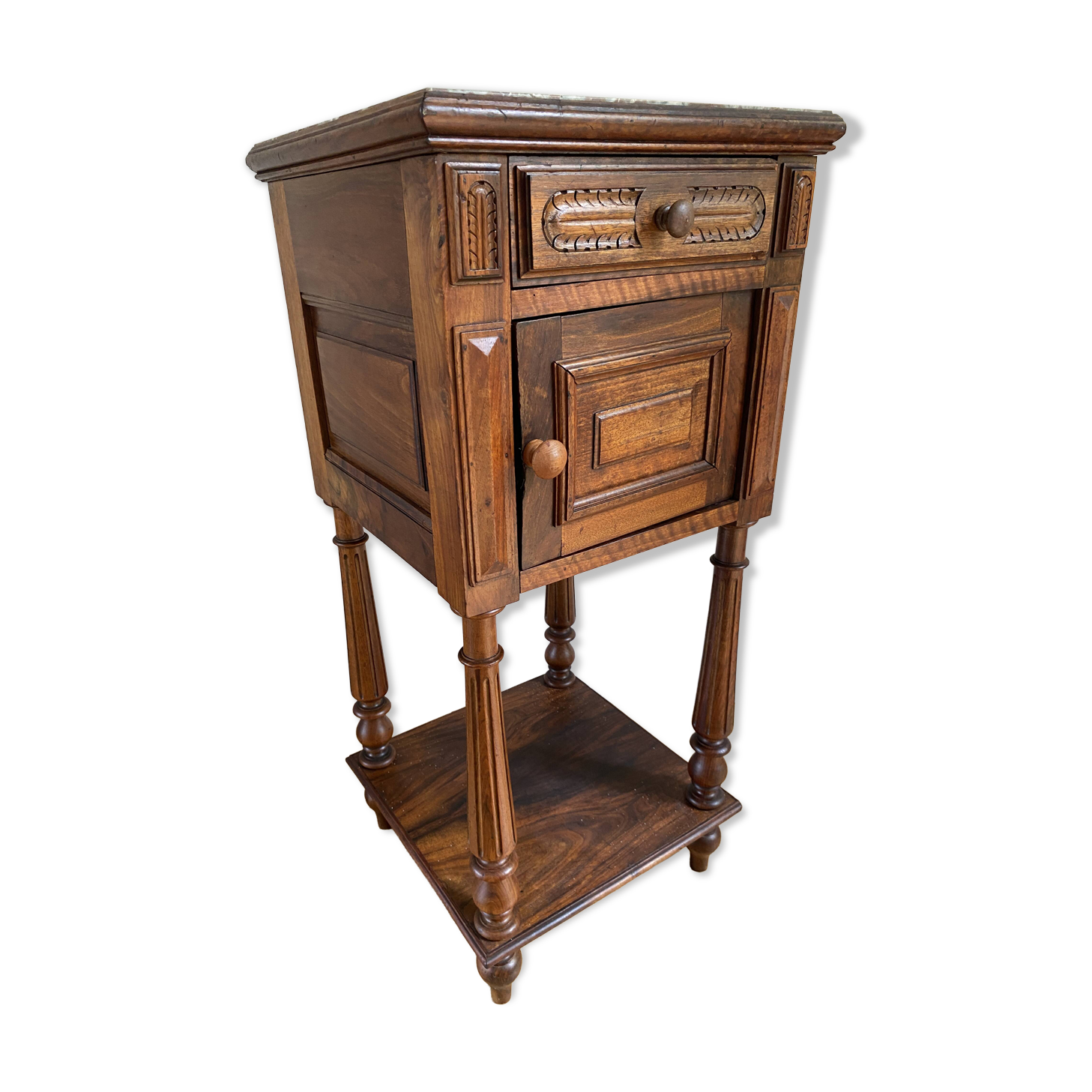Table de chevet ancienne avec marbre, meuble d'appoint