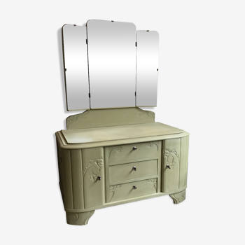 Coiffeuse commode art déco vert tilleul