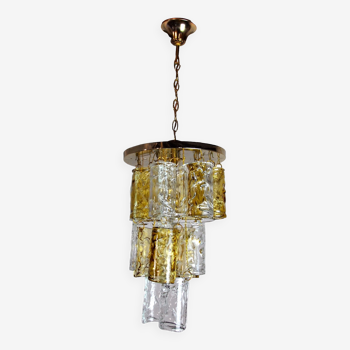 Two-tone chandelier by Zero Quattro, 3 levels, orange and transparent murano glass, Italy, 1970