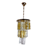 Two-tone chandelier by Zero Quattro, 3 levels, orange and transparent murano glass, Italy, 1970