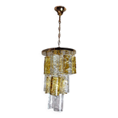 Two-tone chandelier by Zero Quattro, 3 levels, orange and transparent murano glass, Italy, 1970