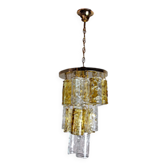 Two-tone chandelier by Zero Quattro, 3 levels, orange and transparent murano glass, Italy, 1970