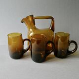 1 blown glass pitcher and its cups, 60s-70s