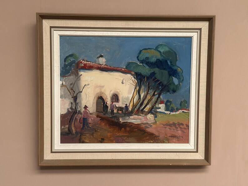 Original Swedish Oil on Canvas – “Mediterranean Scene” by Axel Hamborn – Signed – Vintage & Framed