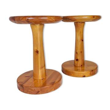 Paire de tabourets minimalistes modernes scandinaves en pin, Suède, années 1970