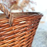 Large vintage dark wicker basket with handles
