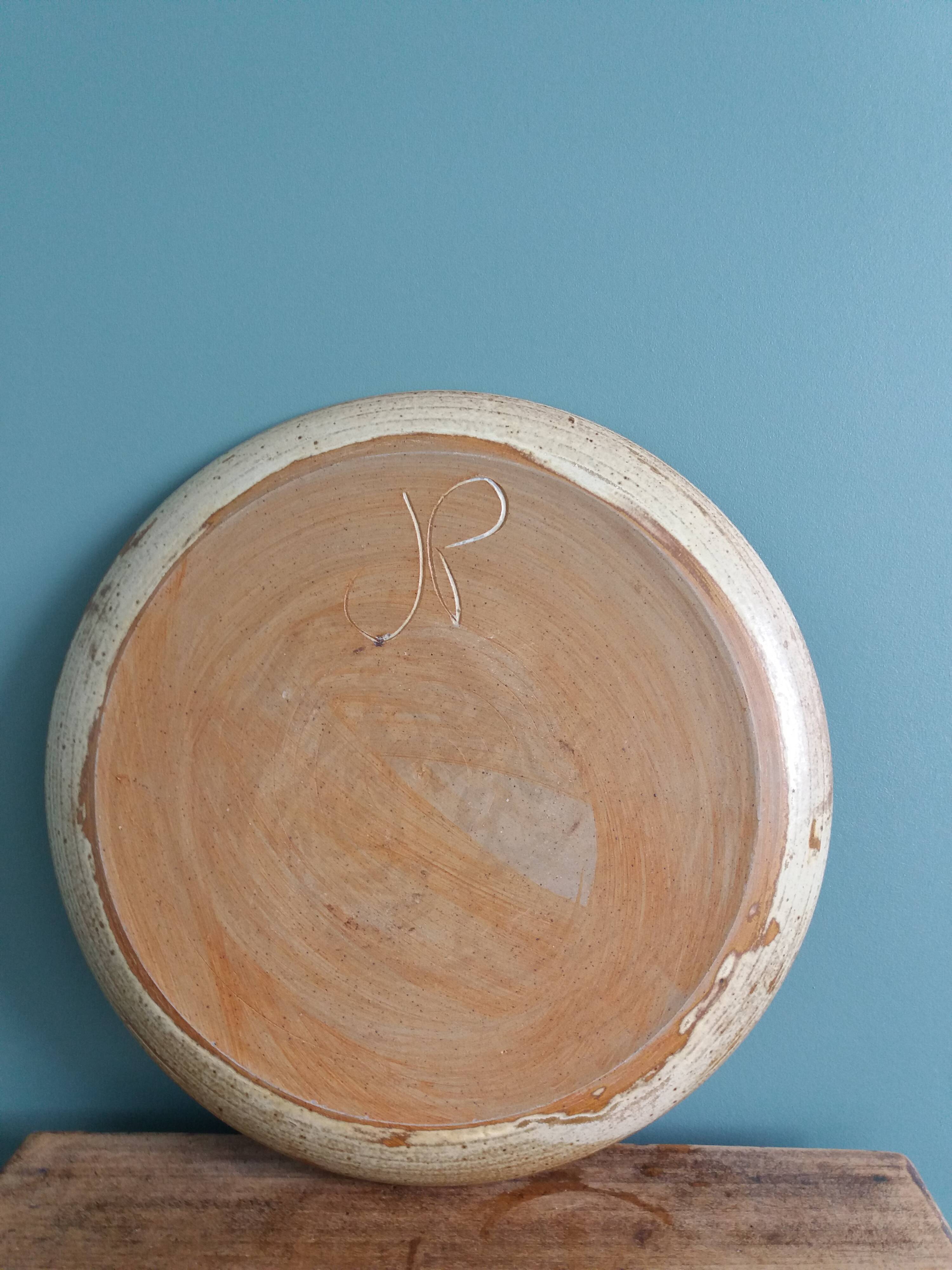 Pie or cake dish in Puisaye stoneware signed Jean-Pierre Prud'homme