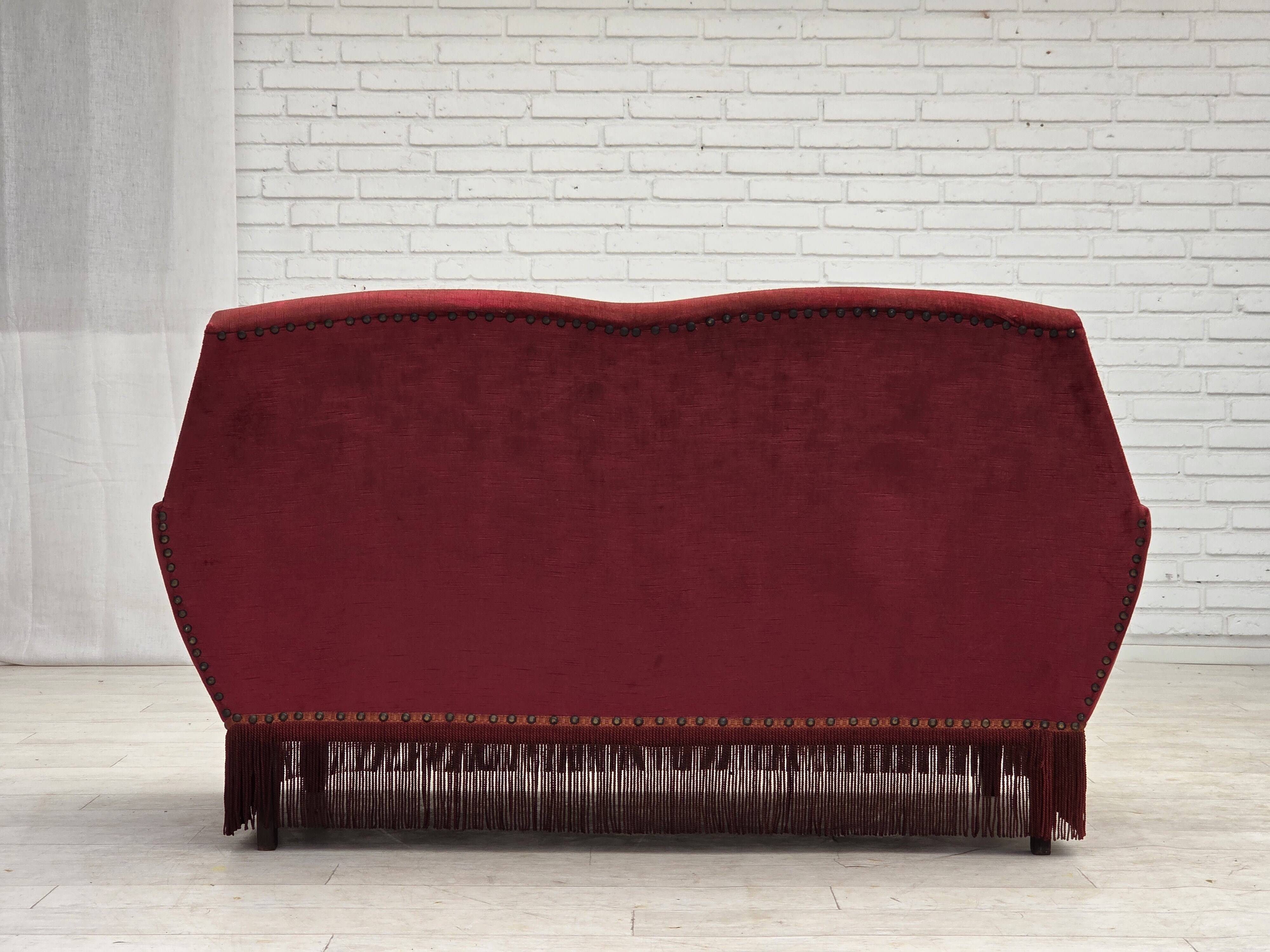 1970s, Danish 2-seater sofa, red furniture velour.