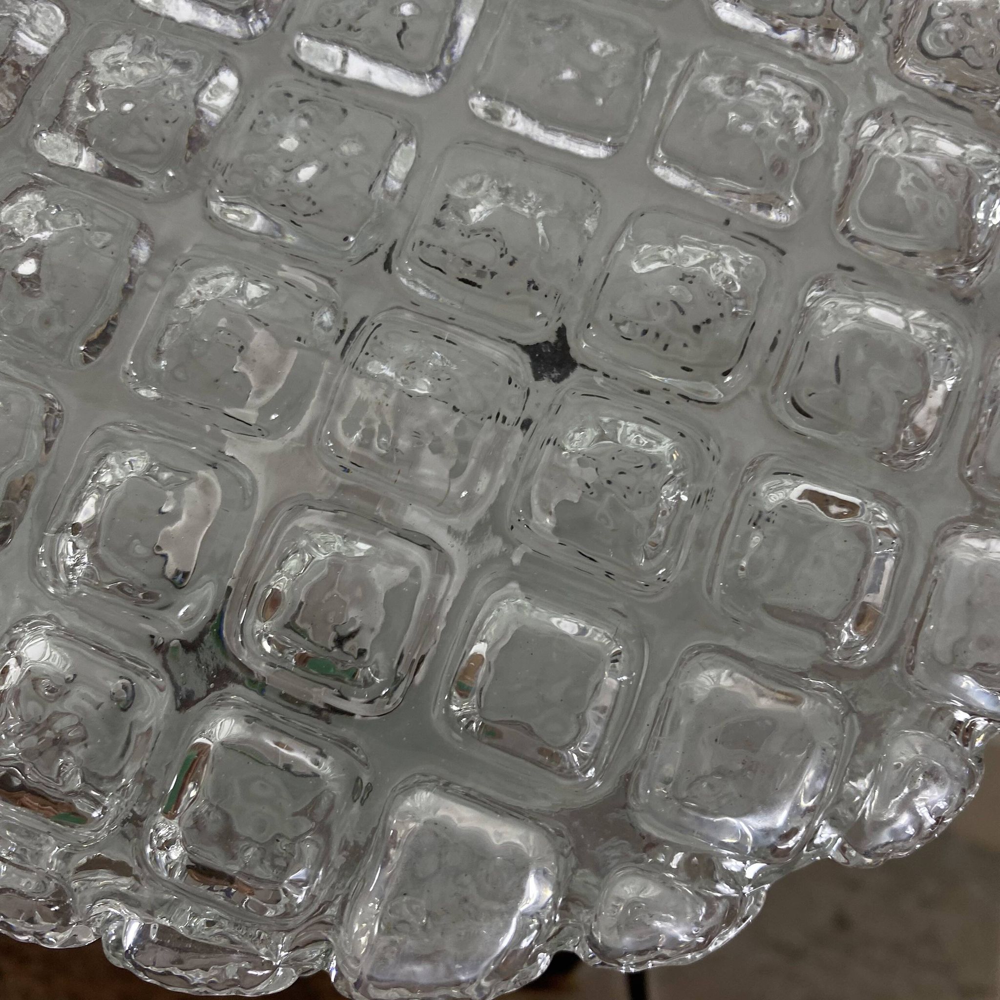 Vintage 1970s round wall light ceiling fixture with transparent glass.
