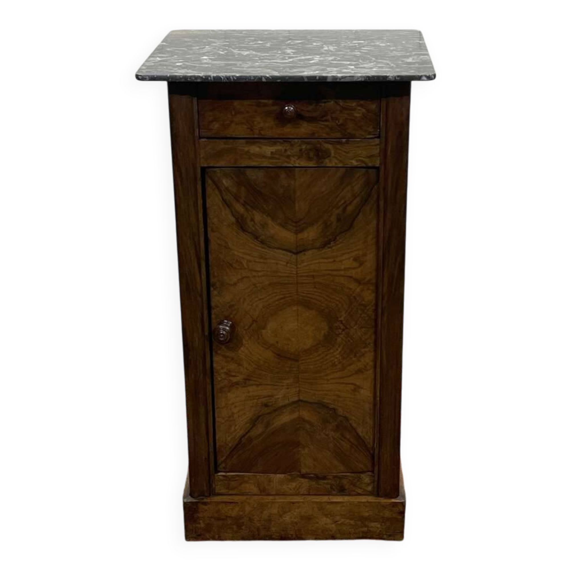 19th century bedside table in walnut, oak and marble top