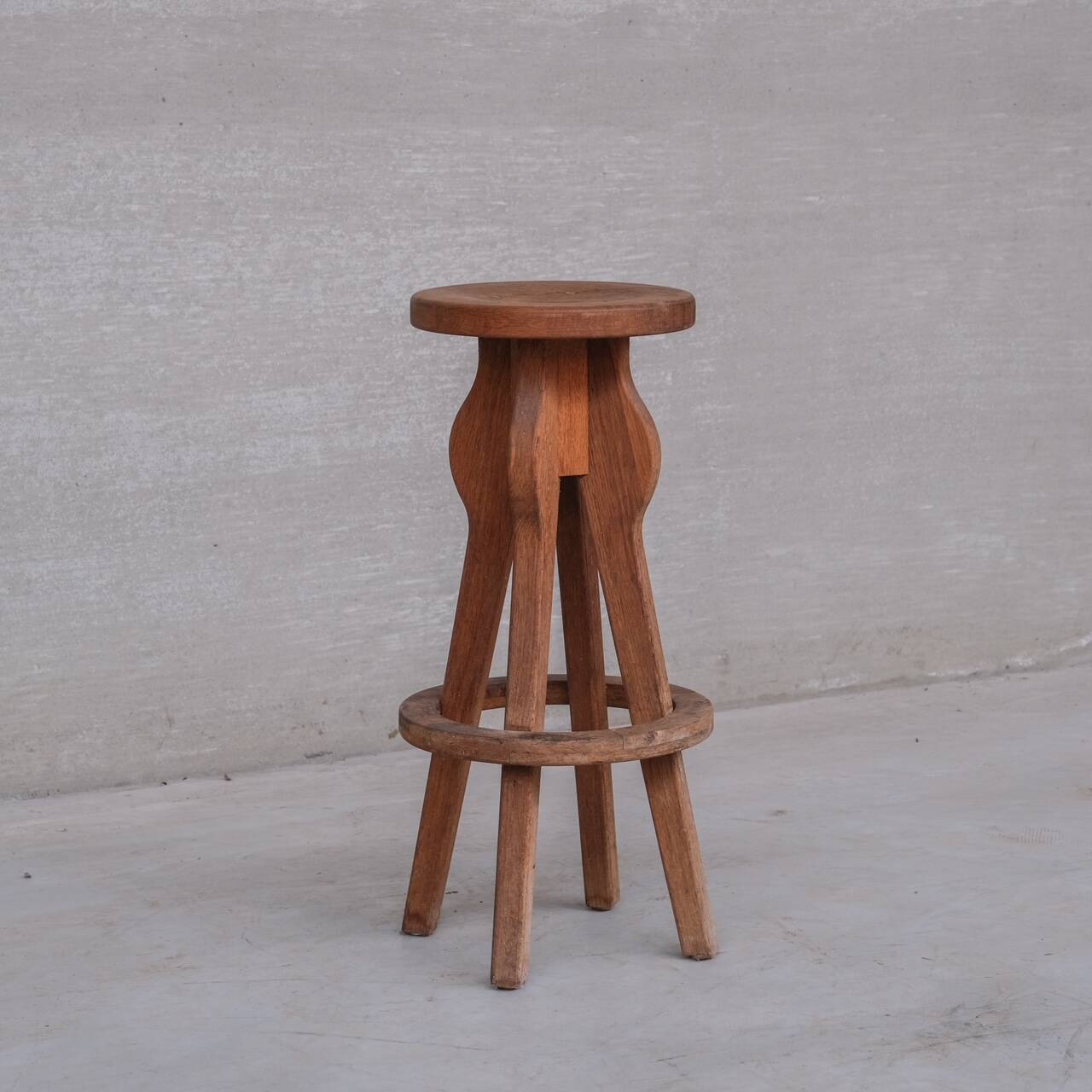 Set of 5 Brutalist Oak Mid-Century Belgium Bar Stools