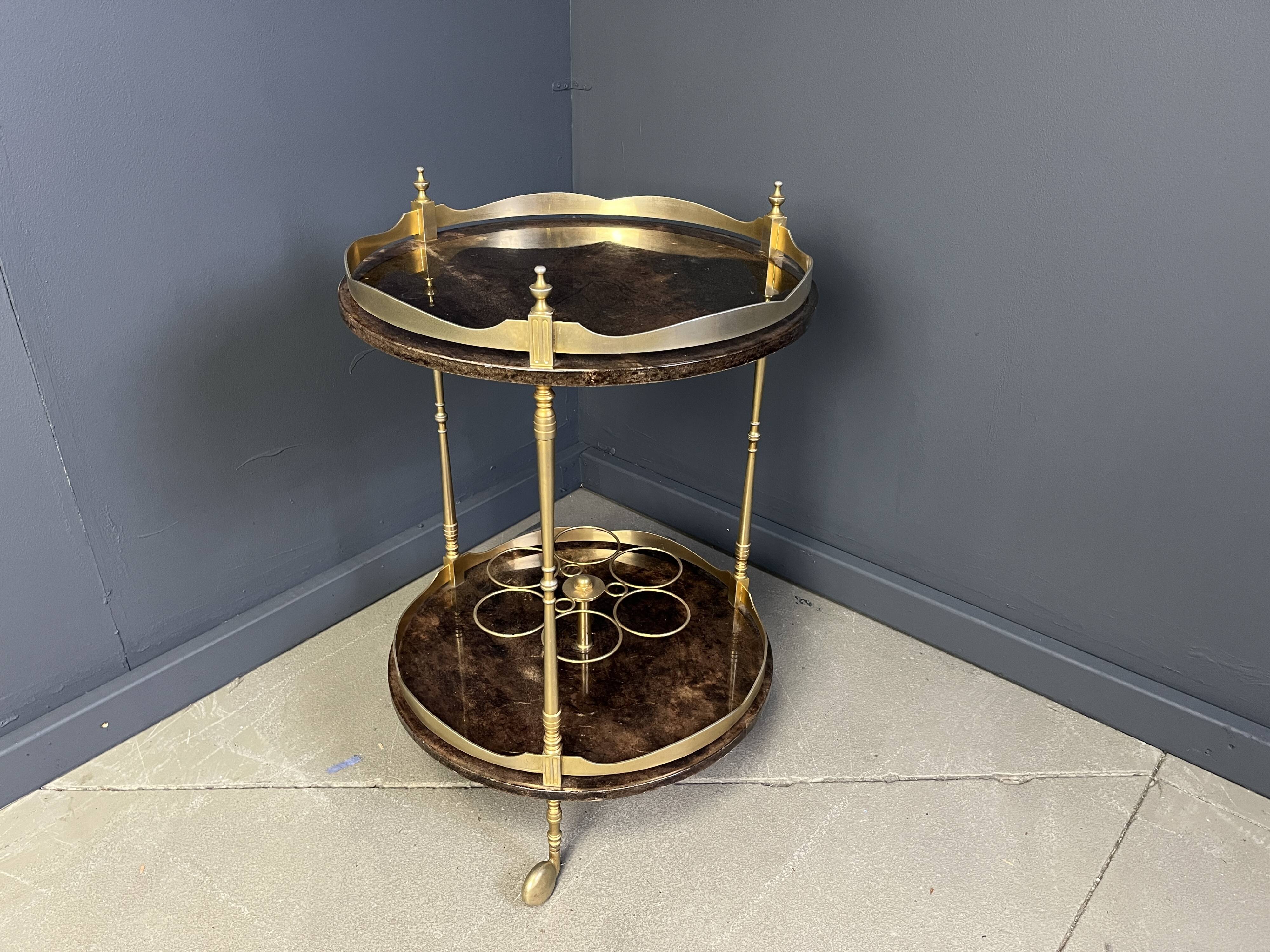 Italian Lacquered Goatskin / Parchment Serving Bar Cart by Aldo Tura, 1960s