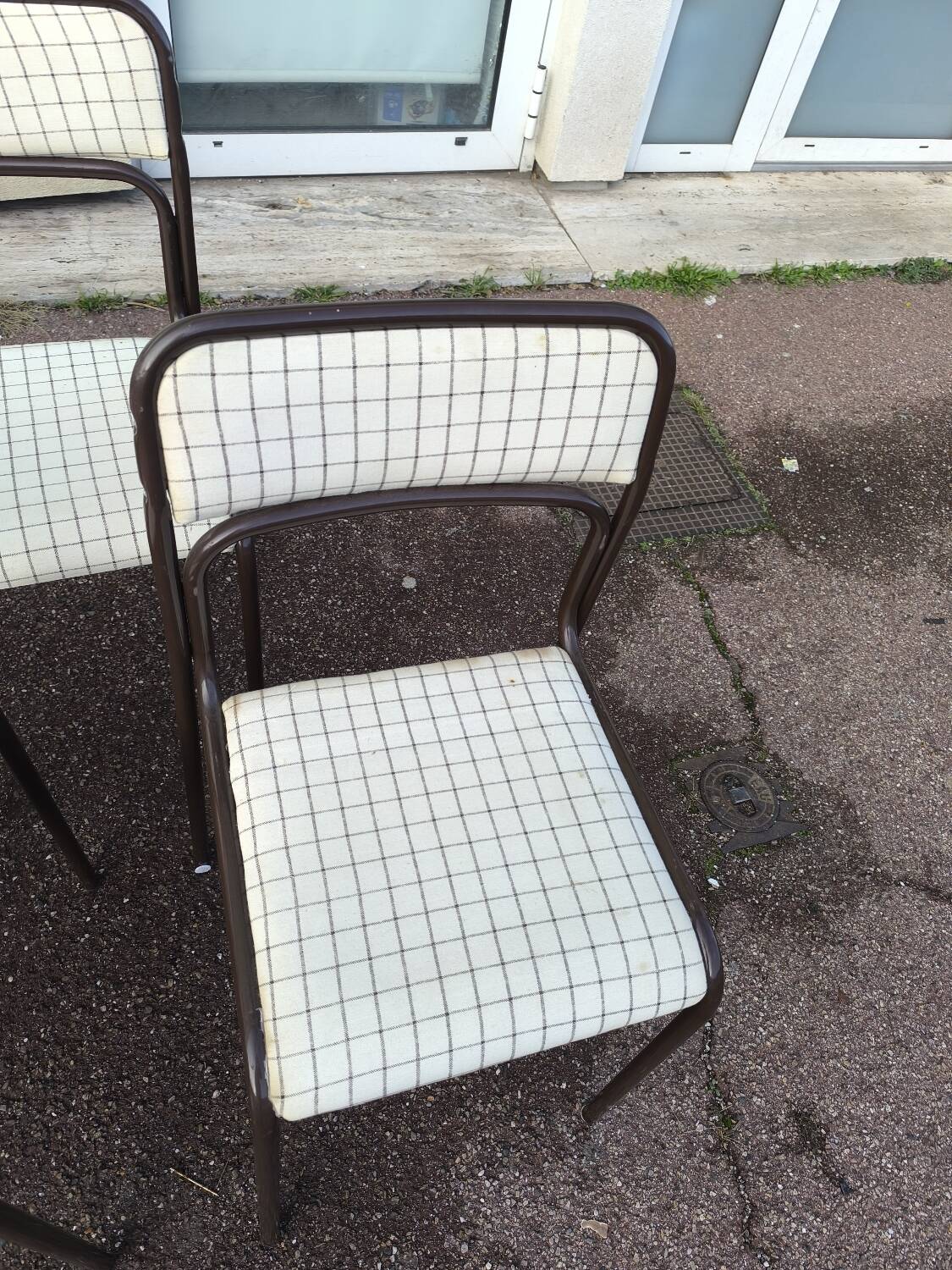 Set of 12 vintage Danish metal and fabric chairs