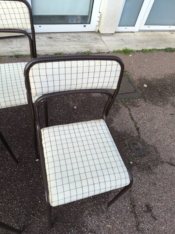 Lot de 12 chaises danois métal et tissu vintage