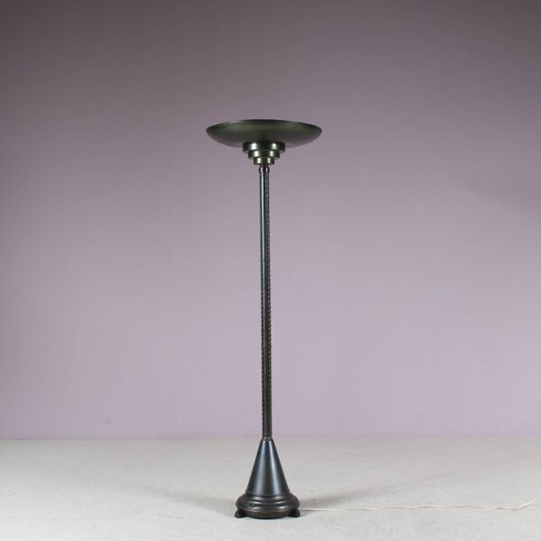 Lampadaire Uplighter des années 1930 de style École d'Amsterdam, Pays-Bas