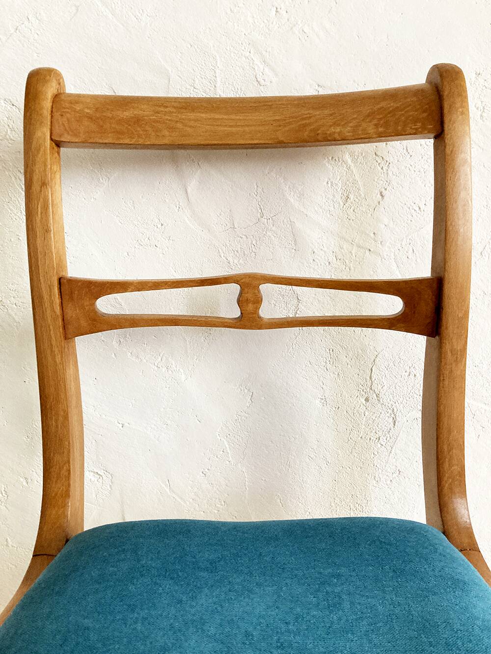 Beech wood chairs, sabre legs and upholstered seat, 1960s-1970s