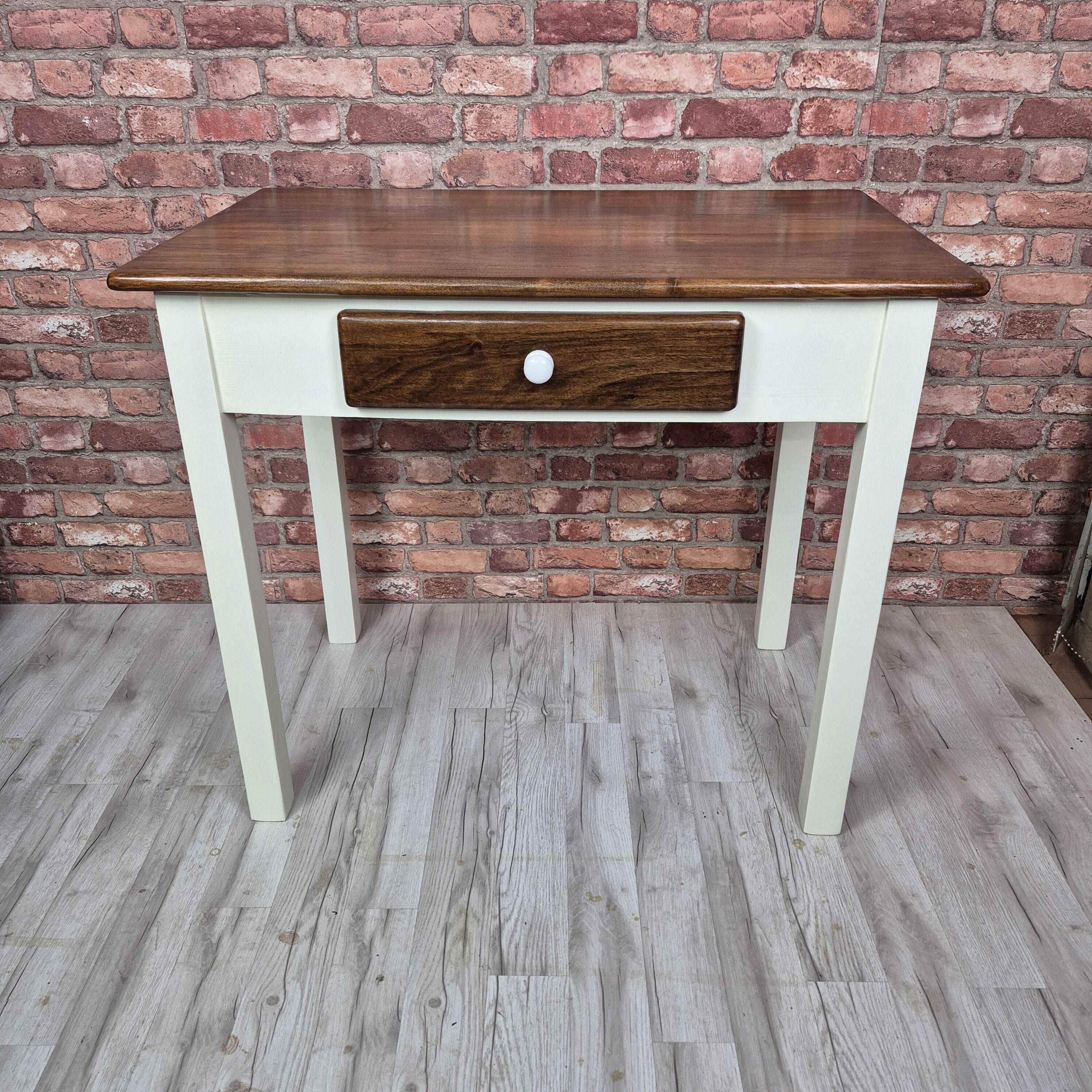 Upcycled Vintage Kitchen Dining Set Table and 2 Chairs - Cream and Walnut