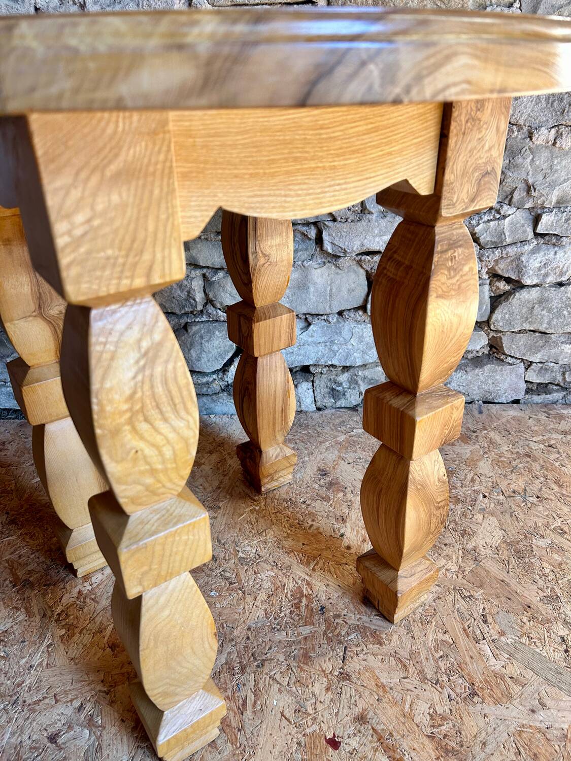 Carved ash wood side table