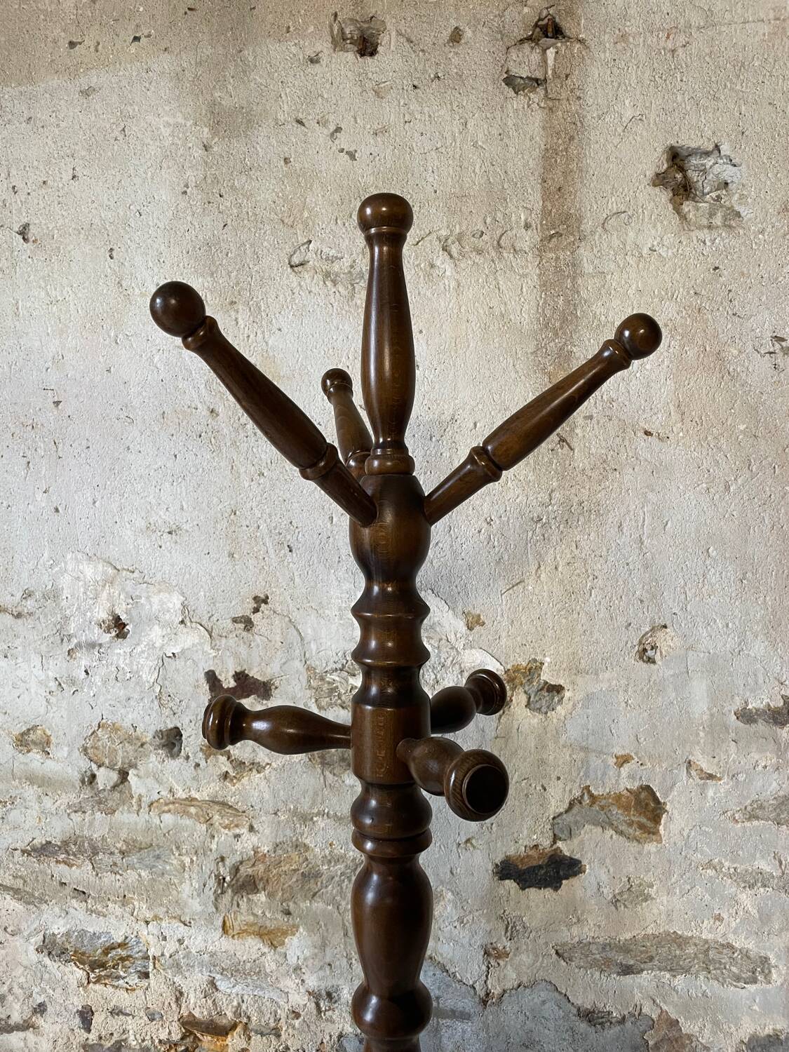 Antique turned wooden coat rack