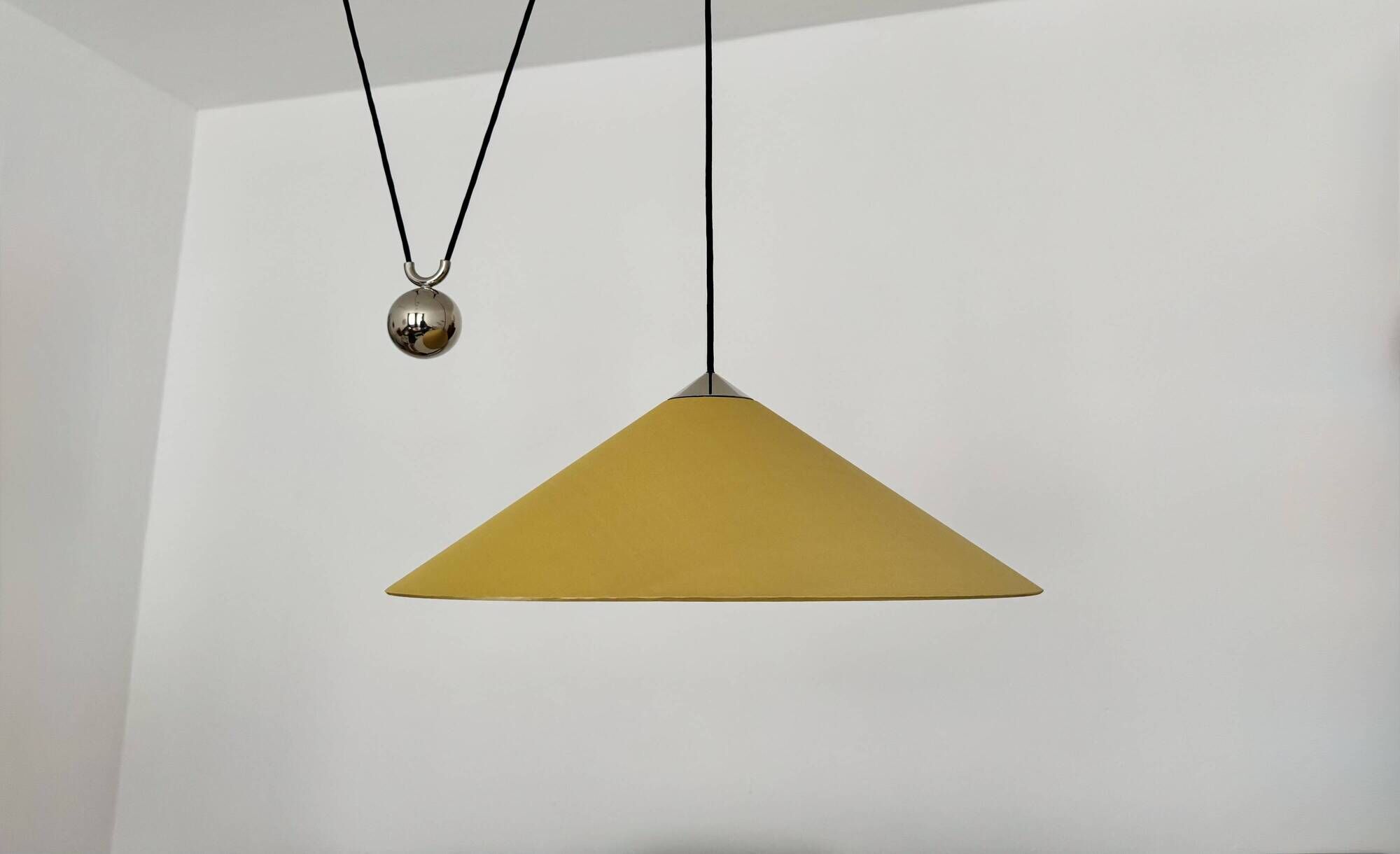 Adjustable Nickel Plated Pendant Lamp with Counterweight by Florian Schulz