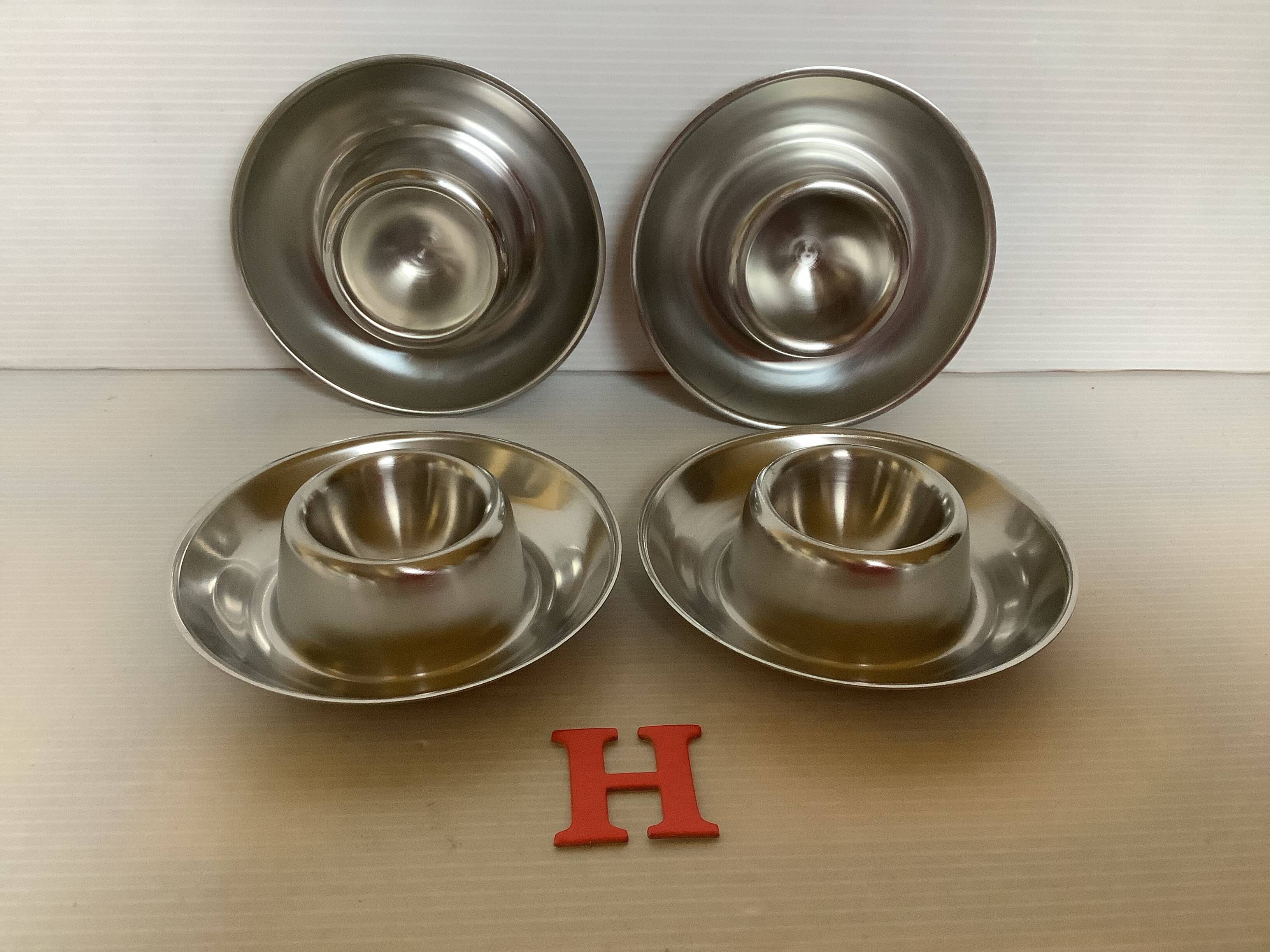 Four Belgium H stainless steel egg cups