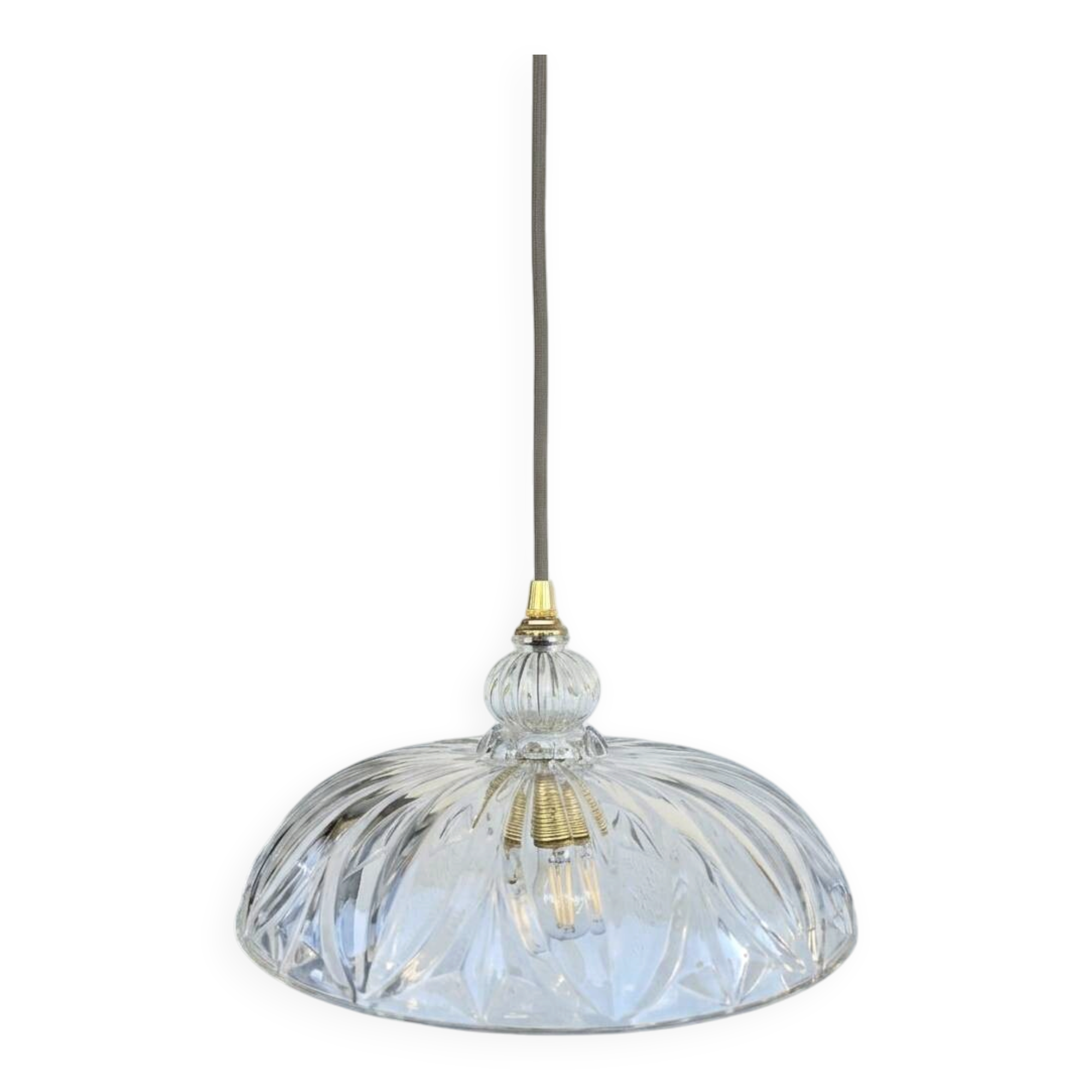 Suspension abat jour en verre travaillé vintage